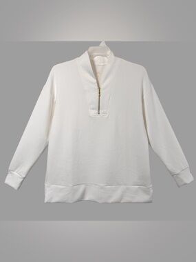 New QVC Belle by Kim Gravel Cream ScubaLuxe Half Zip Tunic / Medium